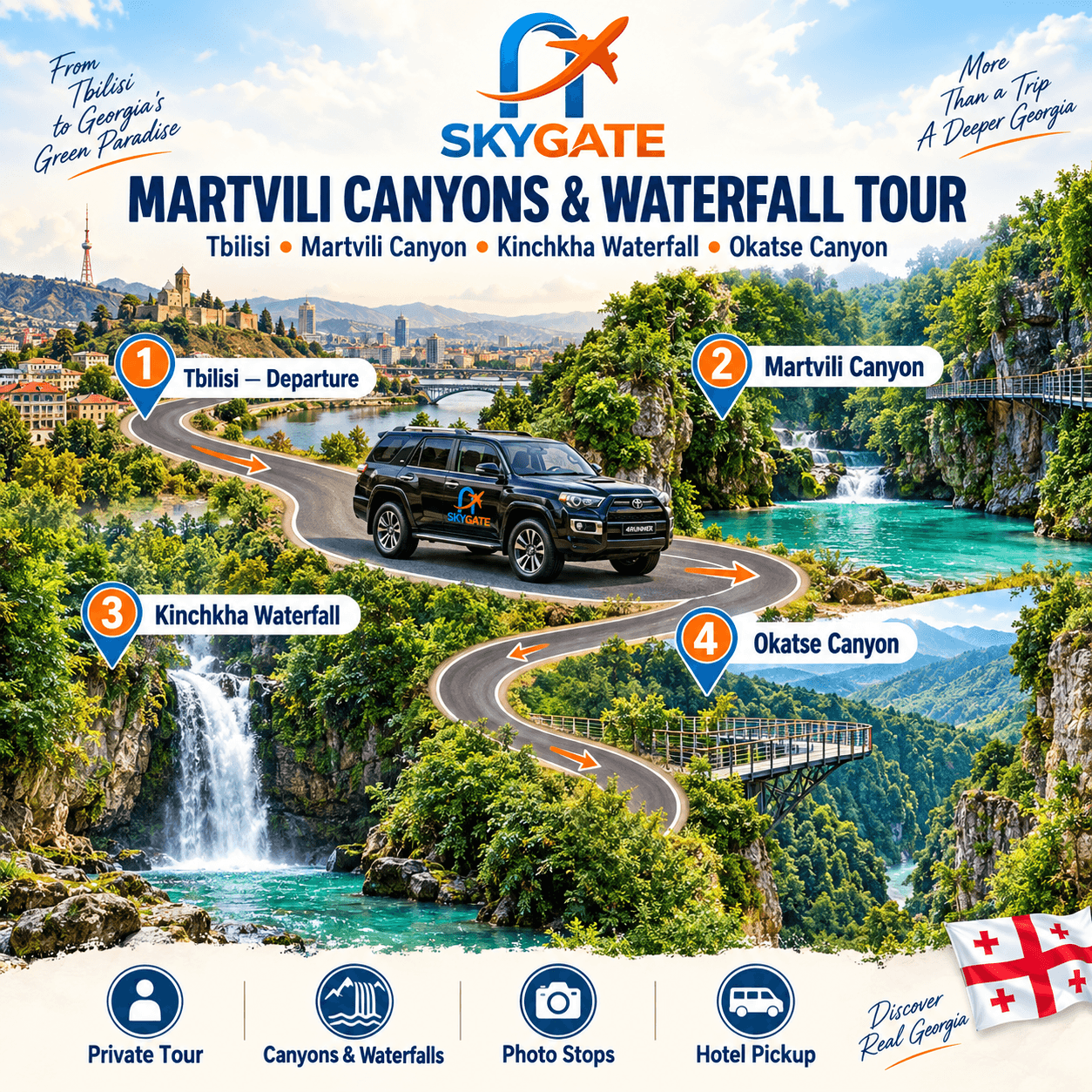 Martvili Canyon, Okatse Canyon & Kinchkha Waterfall Private Tour from Tbilisi - main image